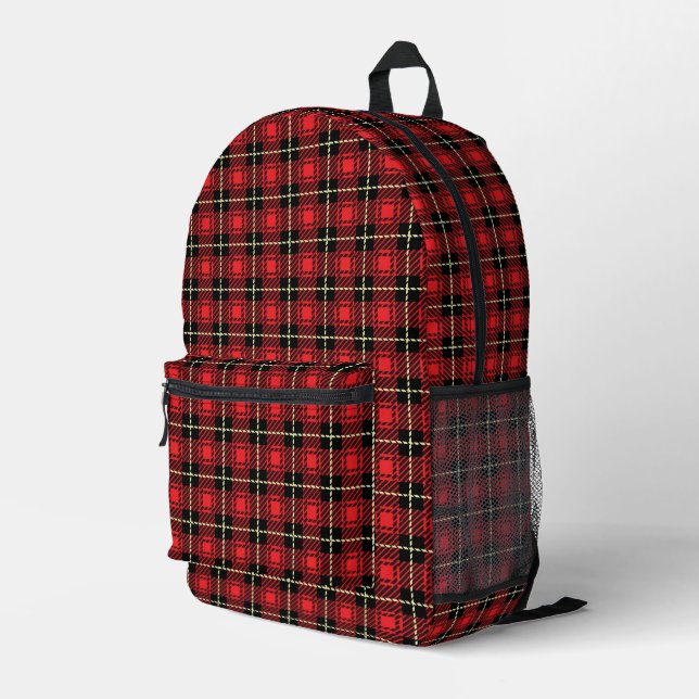 Red Plaid Background Printed Backpack (Back Corner Right)