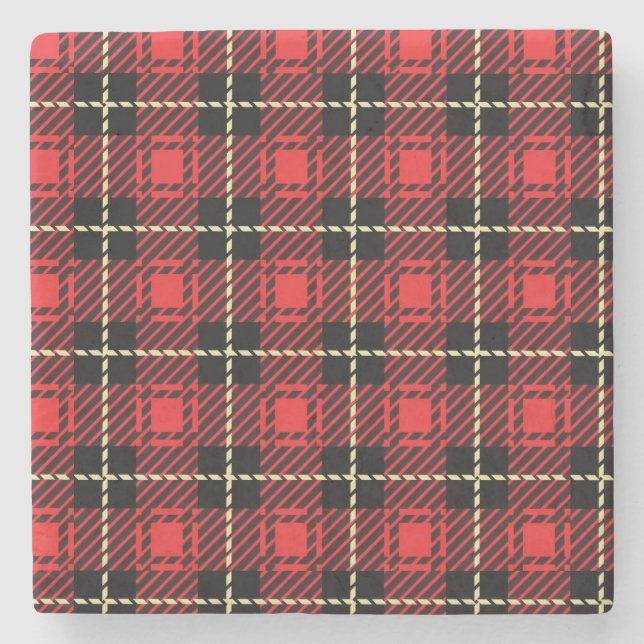 Red Plaid Background Stone Coaster (Front)