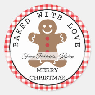 Red Plaid Baked With Love Christmas Cookies Classic Round Sticker