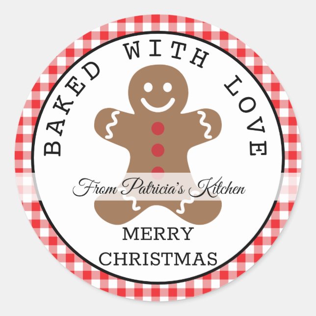 Red Plaid Baked With Love Christmas Cookies Classic Round Sticker (Front)