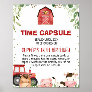 Red Plaid Barn Tractor Farm Time Capsule Sign