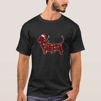 Red Plaid Basset Hound Dog Christmas Pyjamas Xmas T-Shirt