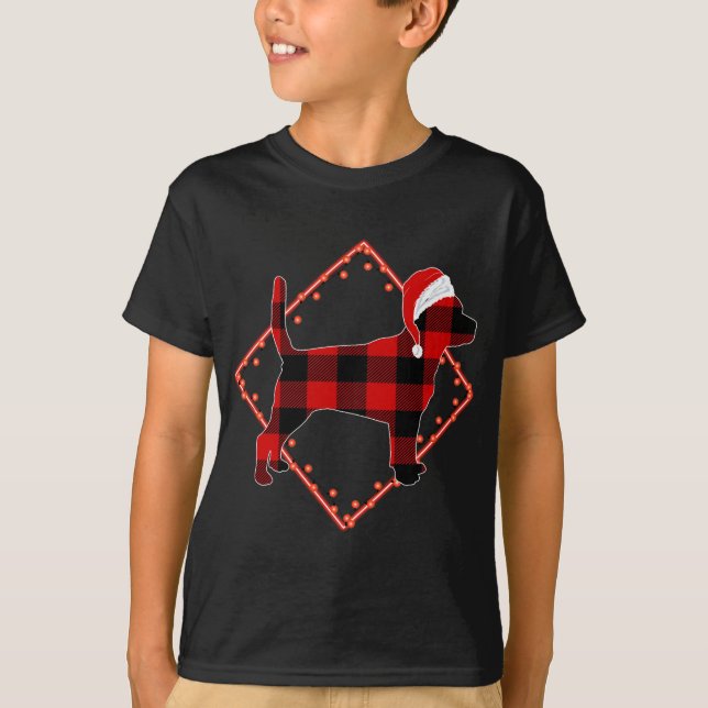 Red Plaid Beagle Dog Christmas Pyjamas Family Xmas T-Shirt (Front)