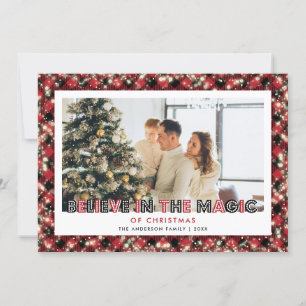 Red Plaid Believe In The Magic Of Christmas Photo Holiday Card