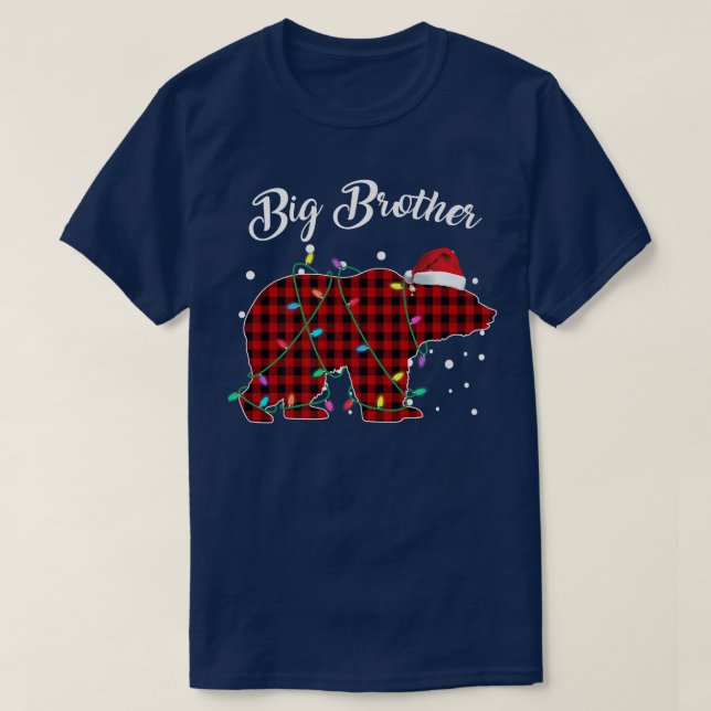 Red Plaid Big Brother Bear Matching Buffalo Pajama T-Shirt (Design Front)