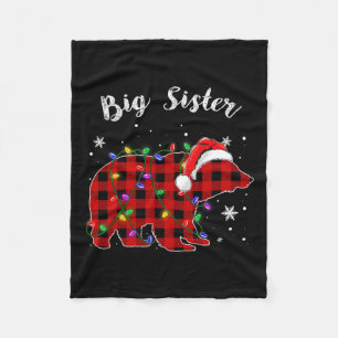 Red Plaid Big Sister Bear Buffalo Family Pajama Ch Fleece Blanket