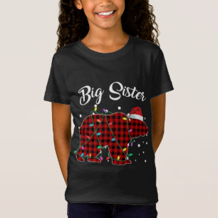 Red Plaid Big Sister Bear Matching Buffalo Pajama T-Shirt