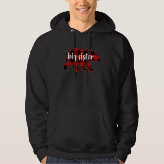 Red Plaid Big Sister Bear Matching Family Buffalo  Hoodie