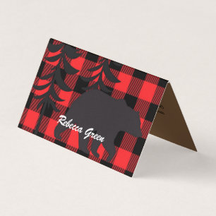Red Plaid Black Bear Silhouette Business Card
