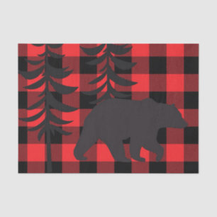 Red Plaid Black Bear Silhouette Tissue Paper