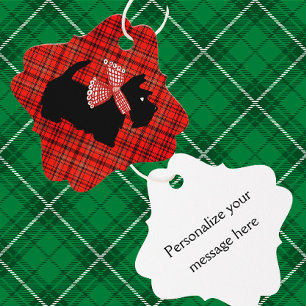 Red Plaid Black Scottie Dog Personalized  Favour Tags