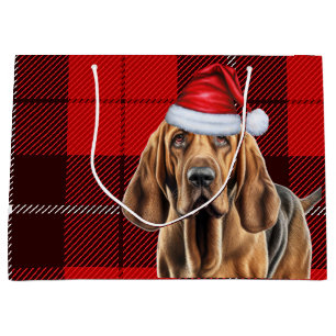 Red Plaid Bloodhound Dog Lover Holiday Large Gift Bag
