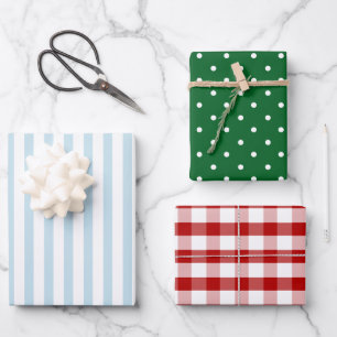 Red Plaid Blue Stripe Green Polka Dot Wrapping Paper Sheet