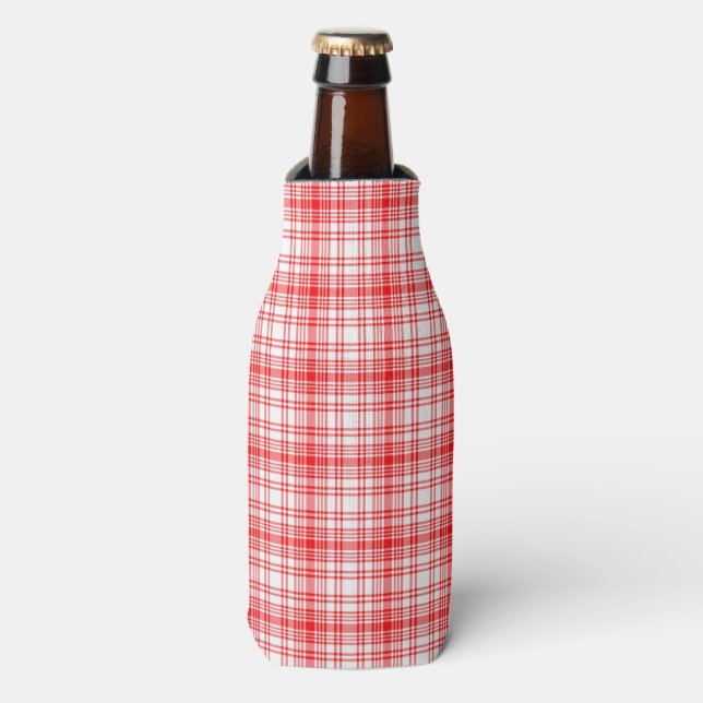Red Plaid Bottle Cooler (Bottle Front)
