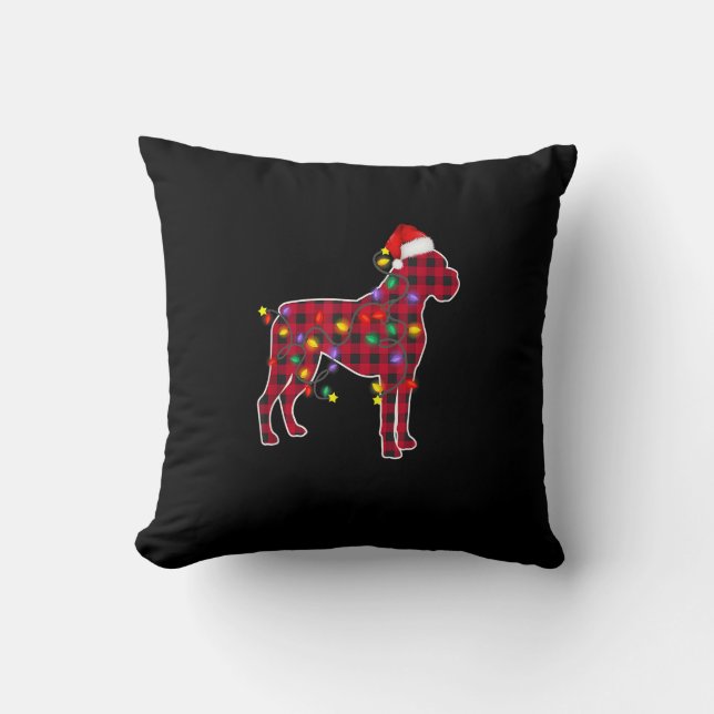 Red Plaid Boxer Dog Christmas Pyjamas Family Xmas Cushion (Front)