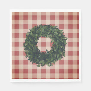 Red Plaid Boxwood Wreath Country Stylish Napkin
