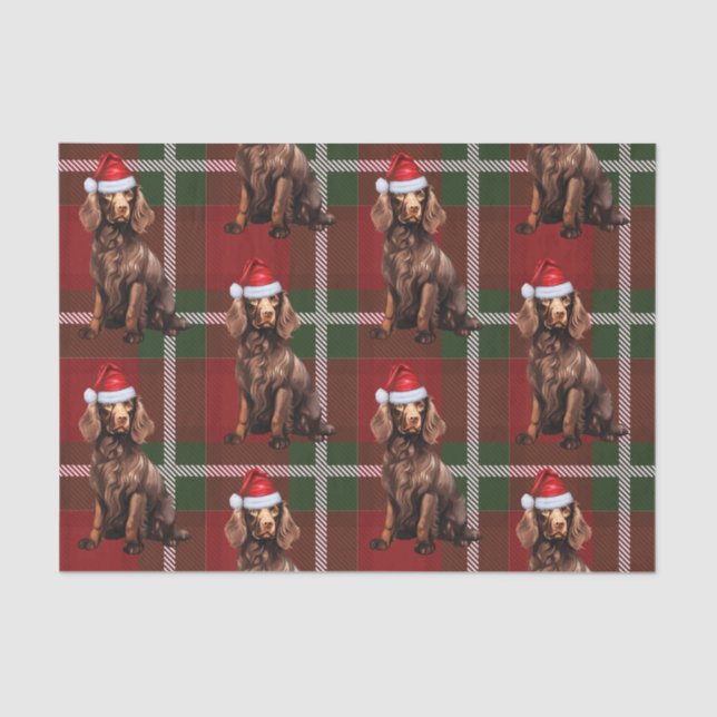 Red Plaid Boykin Spaniel Dog Lover Holiday Tissue Paper (Front)