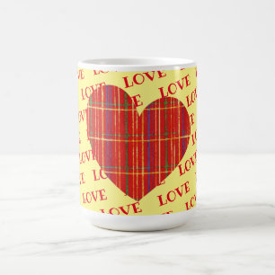 Red Plaid Bright Heart Love Mug Cup
