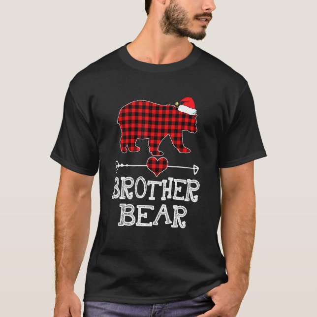 Red Plaid Brother Bear Matching Pajama Family T-Shirt (Front)