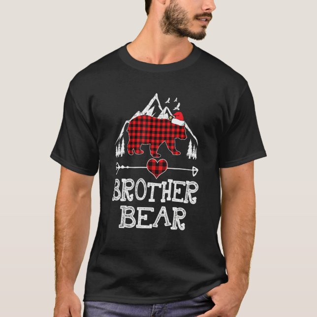 Red Plaid Brother Bear Matching Pajama Family T-Shirt (Front)