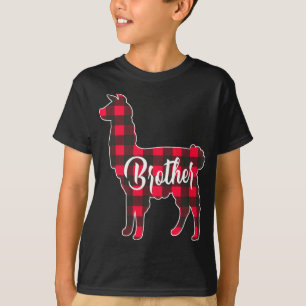 Red Plaid Brother Llama Christmas Matching Family  T-Shirt