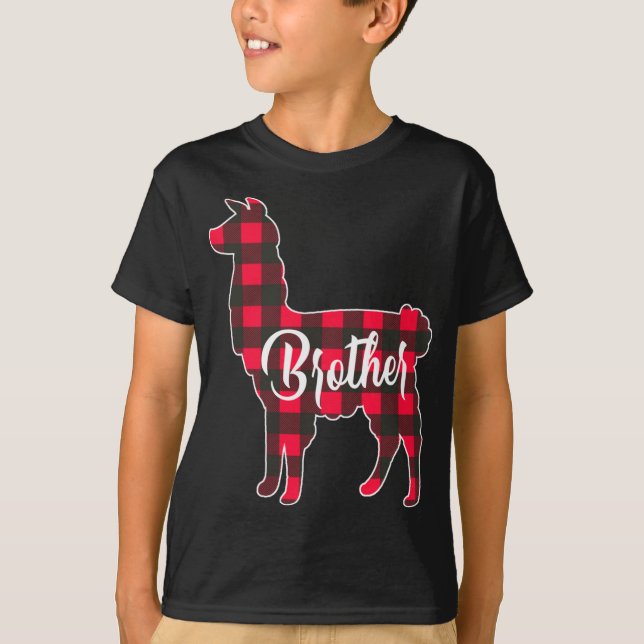 Red Plaid Brother Llama Christmas Matching Family  T-Shirt (Front)