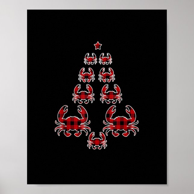Red Plaid Buffalo Crab Christmas Tree Pyjamas Xmas Poster (Front)