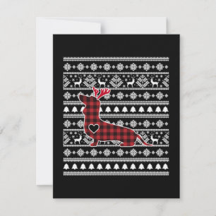 Red Plaid Buffalo Dachshund Dog Christmas Card