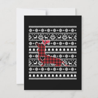 Red Plaid Buffalo Dachshund Dog Christmas Card