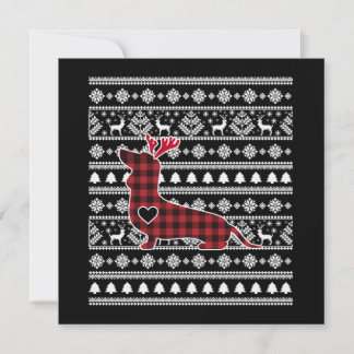 Red Plaid Buffalo Dachshund Dog Christmas Card