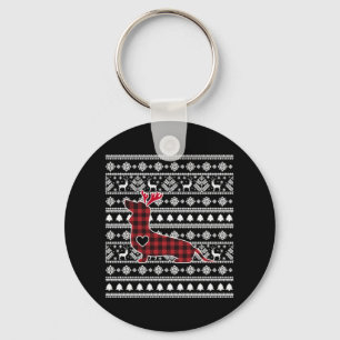 Red Plaid Buffalo Dachshund Dog Christmas Key Ring