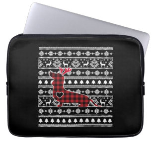 Red Plaid Buffalo Dachshund Dog Christmas Laptop Sleeve
