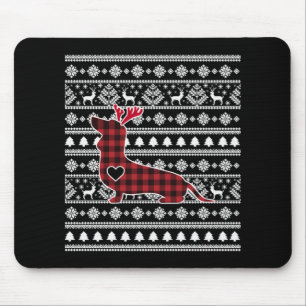 Red Plaid Buffalo Dachshund Dog Christmas Mouse Mat