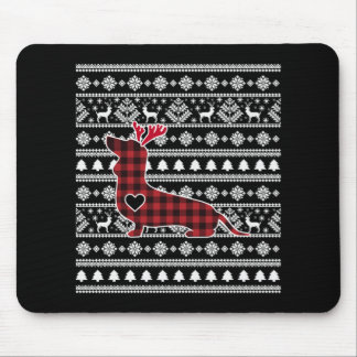 Red Plaid Buffalo Dachshund Dog Christmas Mouse Mat