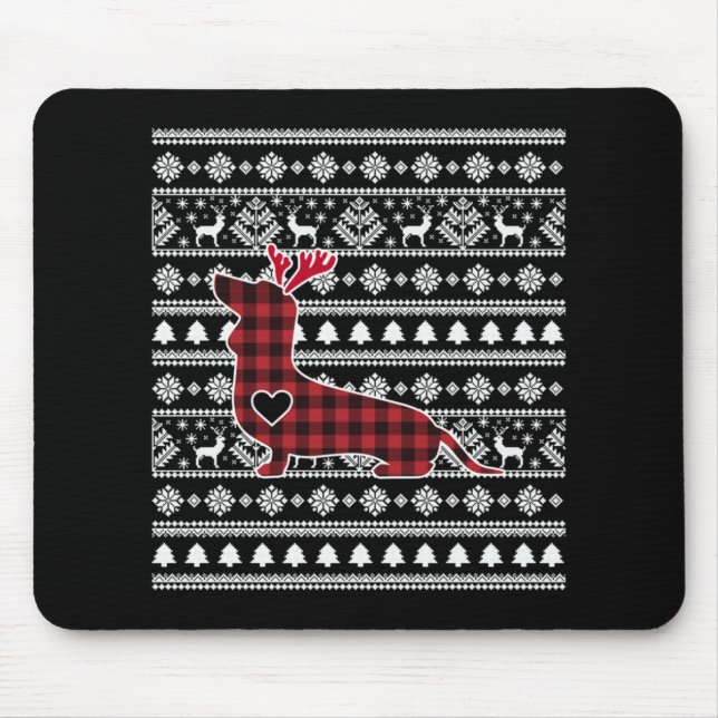 Red Plaid Buffalo Dachshund Dog Christmas Mouse Mat (Front)