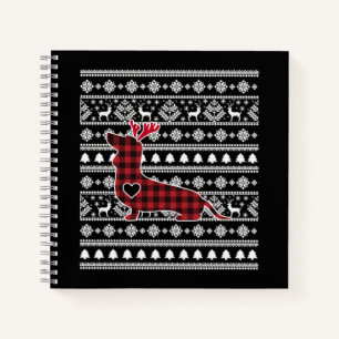 Red Plaid Buffalo Dachshund Dog Christmas Notebook