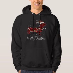 Red Plaid Buffalo Dachshund Merry Christmas Pajama Hoodie