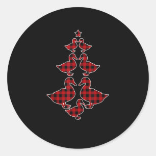 Red Plaid Buffalo Duck Christmas Tree Pajamas Xmas Classic Round Sticker