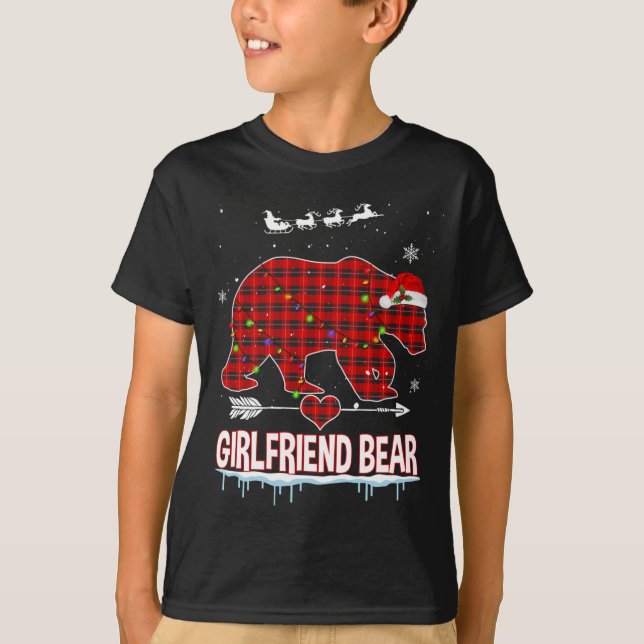 Red Plaid Buffalo Girlfriend Bear Christmas Pajama T-Shirt (Front)