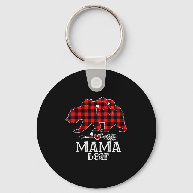 Red Plaid Buffalo Mama Bear Christmas Pajamas Fami Key Ring (Front)