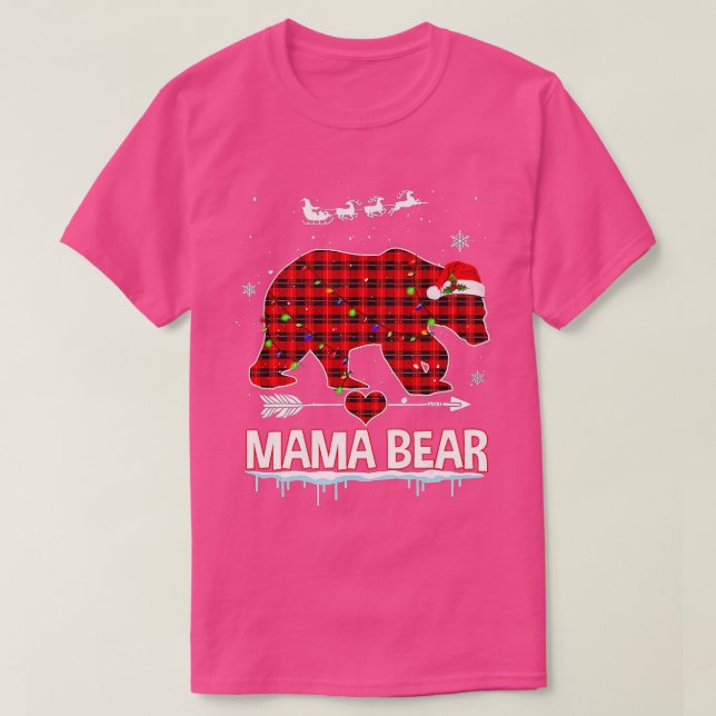 Red Plaid Buffalo Mama Bear Christmas Pyjamas Fami T-Shirt (Design Front)