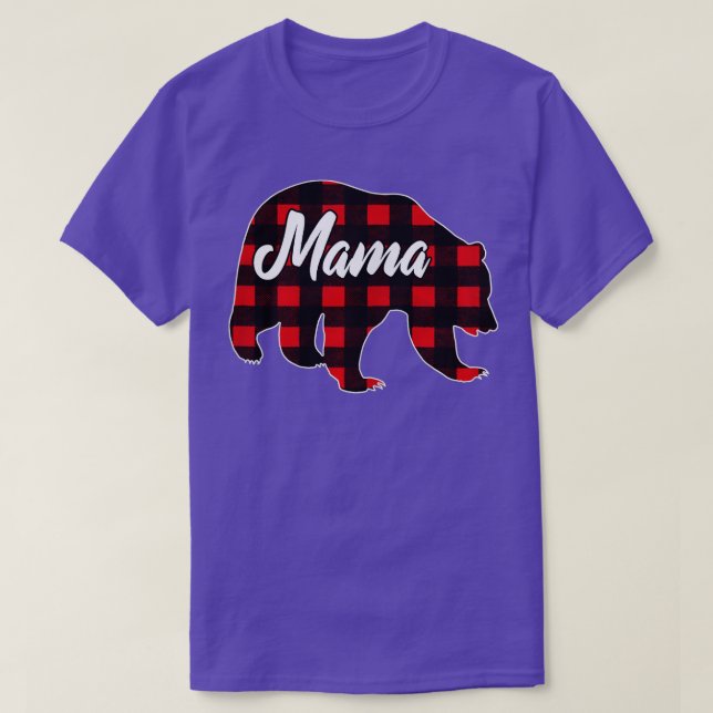 Red Plaid Buffalo Mama Bear Matching Family Pajama T-Shirt (Design Front)