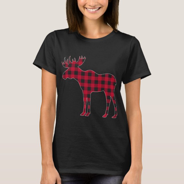 Red Plaid Buffalo Moose Christmas Matching Family  T-Shirt (Front)
