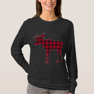 Red Plaid Buffalo Moose Christmas Matching Family  T-Shirt