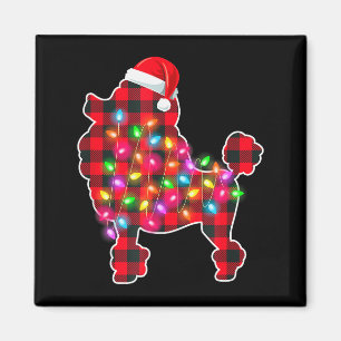Red Plaid Buffalo Odle Dog Christmas Lights Pajama Magnet