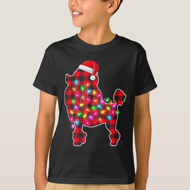 Red Plaid Buffalo Odle Dog Christmas Lights Pajama T-Shirt (Front)
