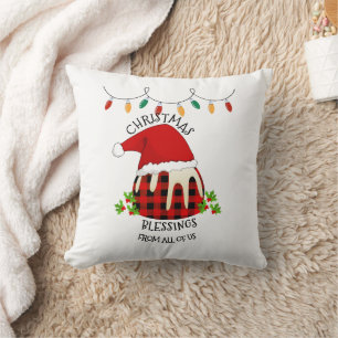 Red Plaid Buffalo Santa Christmas Pudding Cushion