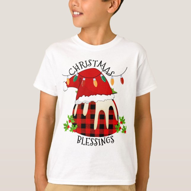 Red Plaid Buffalo Santa Christmas Pudding T-Shirt (Front)