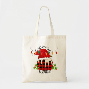 Red Plaid Buffalo Santa Christmas Pudding Tote Bag