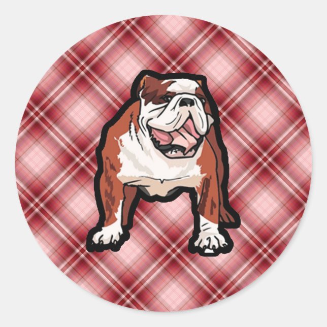 Red Plaid Bulldog Classic Round Sticker (Front)
